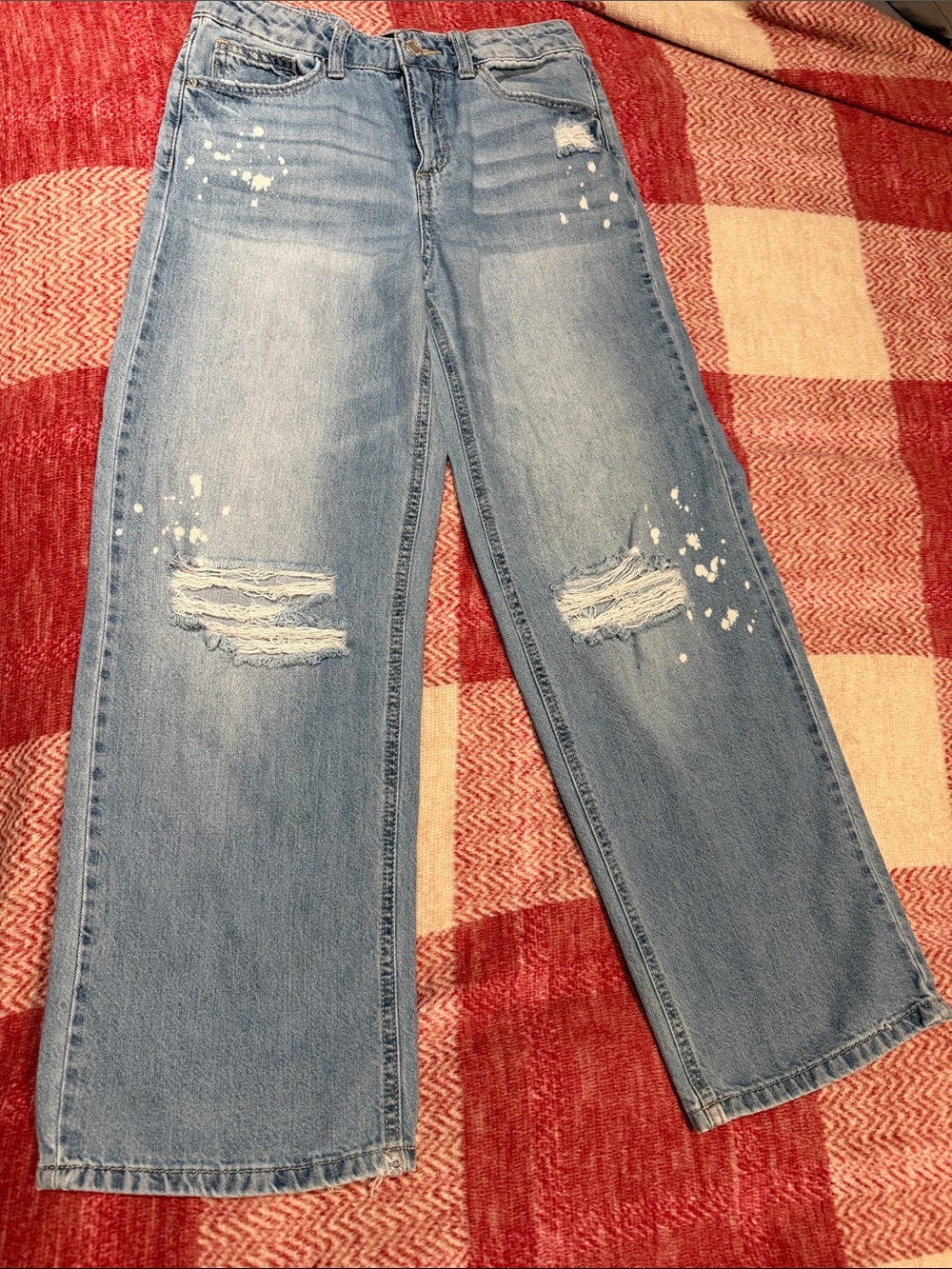 Kids Light Blue Distressed Wide-Leg Jeans